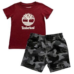 Timberland Baby Boys T-Shirt‎ Shorts Outfit Set Size 12-24 Months Red Camo Print